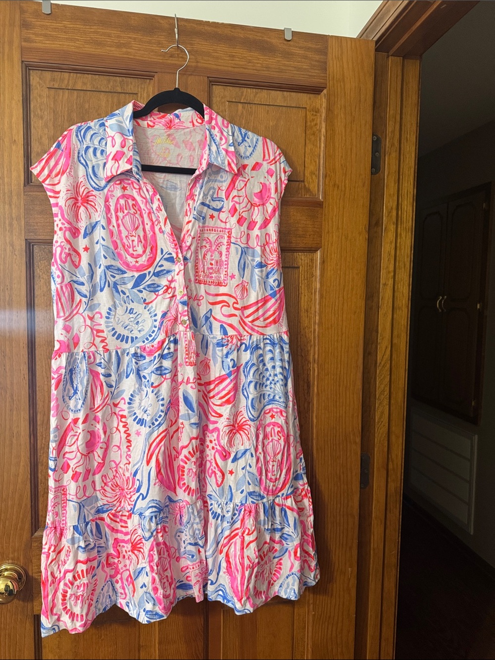 Lilly Pulitzer Pink & Blue Printed Button-Front Midi Dress